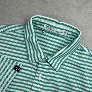 Criquet Polo Shirt Mens Large Green White Striped Pima Cotton Blend Short Sleeve